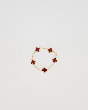Van Cleef & Arpels Vintage Alhambra 5 Motif Bracelet in 18K Yellow Gold & Burgundy Carnelian