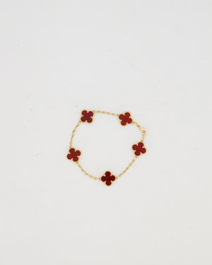 Van Cleef & Arpels Vintage Alhambra 5 Motif Bracelet in 18K Yellow Gold & Burgundy Carnelian