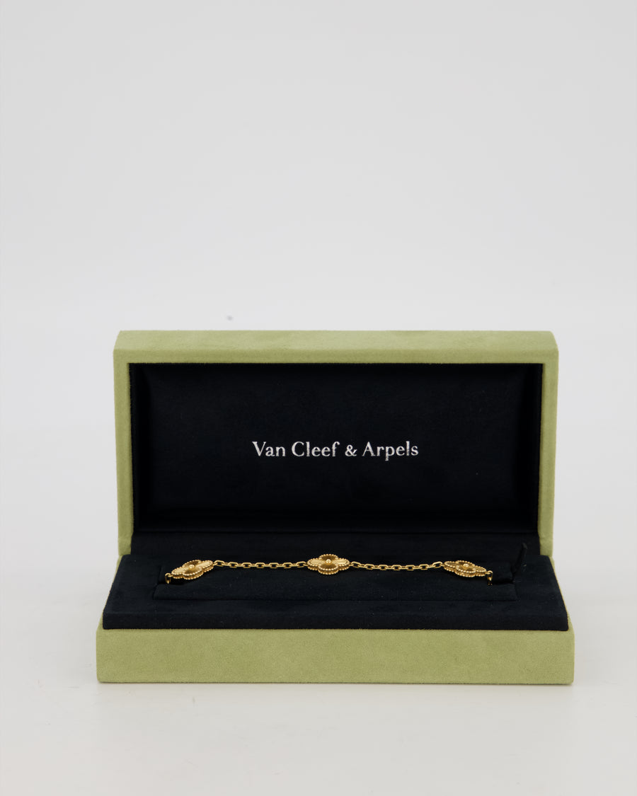 Van Cleef & Arpels Vintage Alhambra 5 Motif Bracelet in 18K Yellow Gold & Gold Guilloche RRP £6,050