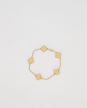 Van Cleef & Arpels Vintage Alhambra 5 Motif Bracelet in 18K Yellow Gold & Gold Guilloche RRP £6,050