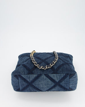 Chanel 19 Blue Denim Shopping Tote Bag with Ruthenium Hardware