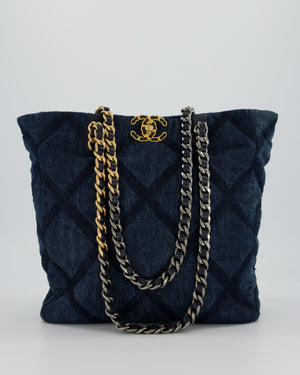 Chanel 19 Blue Denim Shopping Tote Bag with Ruthenium Hardware
