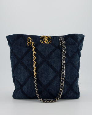 Chanel 19 Blue Denim Shopping Tote Bag with Ruthenium Hardware