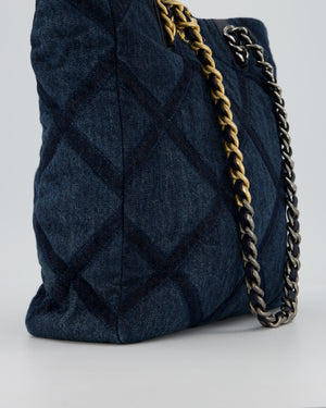 Chanel 19 Blue Denim Shopping Tote Bag with Ruthenium Hardware