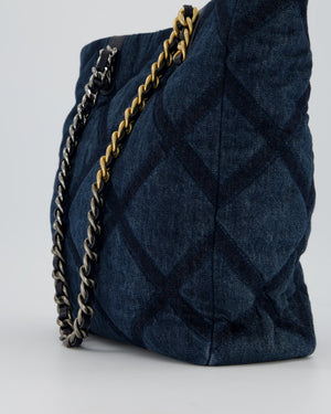 Chanel 19 Blue Denim Shopping Tote Bag with Ruthenium Hardware