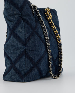 Chanel 19 Blue Denim Shopping Tote Bag with Ruthenium Hardware
