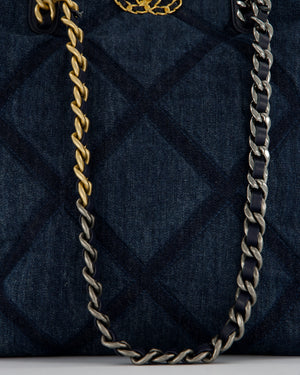 Chanel 19 Blue Denim Shopping Tote Bag with Ruthenium Hardware
