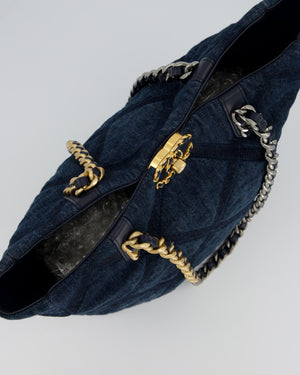 Chanel 19 Blue Denim Shopping Tote Bag with Ruthenium Hardware