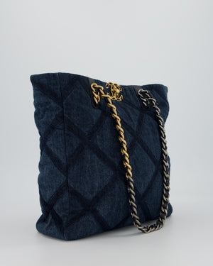 Chanel 19 Blue Denim Shopping Tote Bag with Ruthenium Hardware