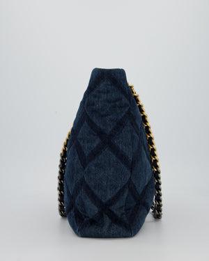 Chanel 19 Blue Denim Shopping Tote Bag with Ruthenium Hardware