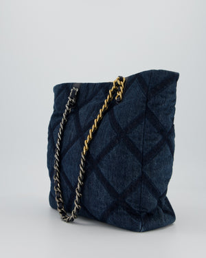Chanel 19 Blue Denim Shopping Tote Bag with Ruthenium Hardware
