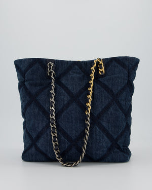 Chanel 19 Blue Denim Shopping Tote Bag with Ruthenium Hardware