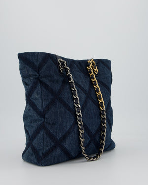 Chanel 19 Blue Denim Shopping Tote Bag with Ruthenium Hardware