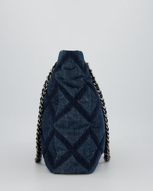 Chanel 19 Blue Denim Shopping Tote Bag with Ruthenium Hardware