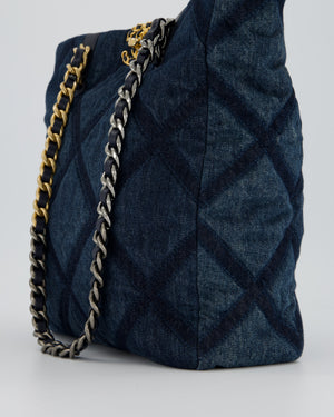 Chanel 19 Blue Denim Shopping Tote Bag with Ruthenium Hardware