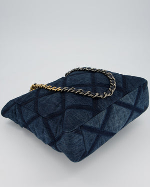 Chanel 19 Blue Denim Shopping Tote Bag with Ruthenium Hardware