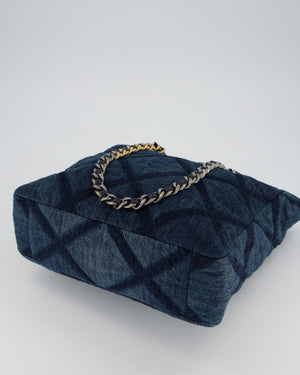 Chanel 19 Blue Denim Shopping Tote Bag with Ruthenium Hardware