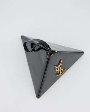 Saint Laurent Black Patent Pyramid Box Handbag With Gold Hardware