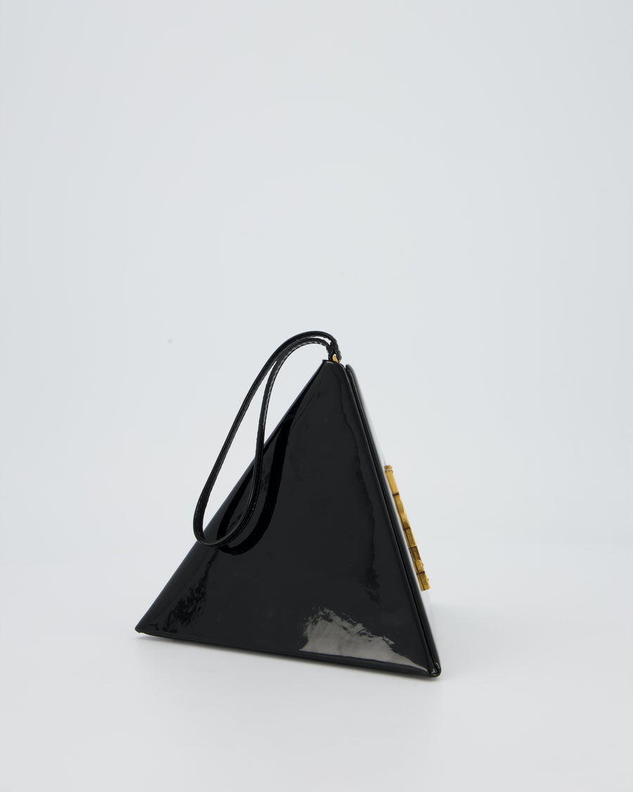 Saint Laurent Black Patent Pyramid Box Handbag With Gold Hardware