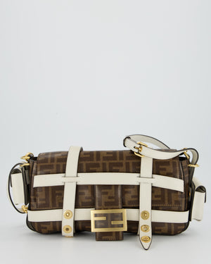 Fendi Zucca Glazed Fabric Baguette Cage bag in Brown and White with Gold Hardware