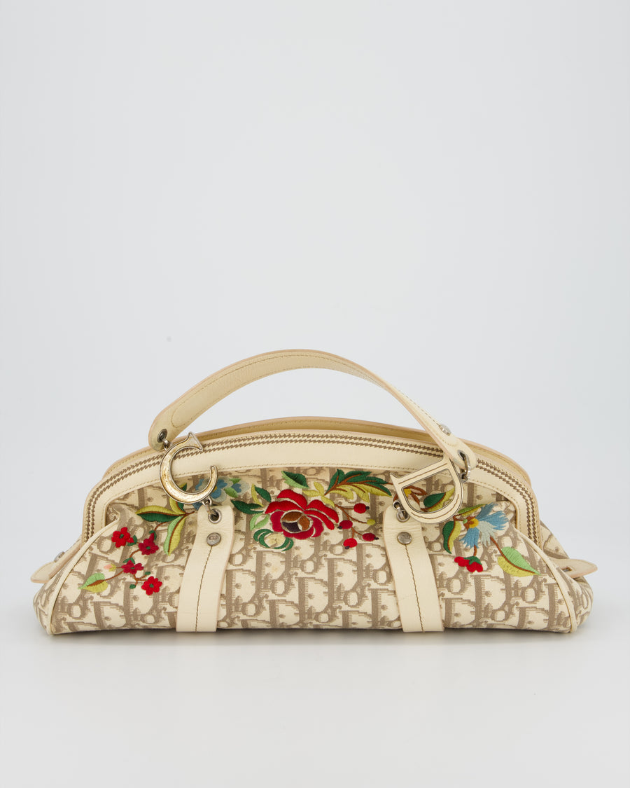 Christian Dior Vintage Trotter Detective Handbag in Beige Monogram Canvas with Silver Hardware