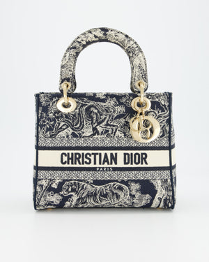 Christian Dior Medium Lady D-Lite Blue and White Toile de Jouy Bag in Canvas with Gold Hardware