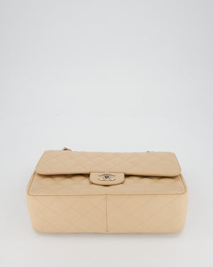 Chanel Beige Jumbo Classic Double Flap Bag in Caviar Leather with Silver Hardware