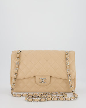 Chanel Beige Jumbo Classic Double Flap Bag in Caviar Leather with Silver Hardware
