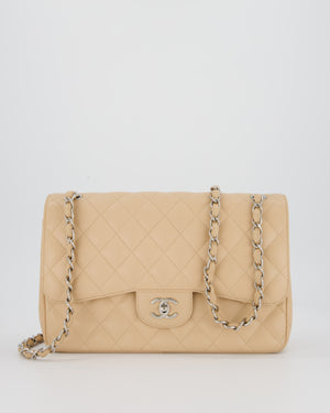 Chanel Beige Jumbo Classic Double Flap Bag in Caviar Leather with Silver Hardware