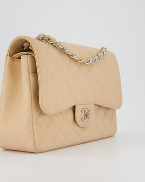 Chanel Beige Jumbo Classic Double Flap Bag in Caviar Leather with Silver Hardware