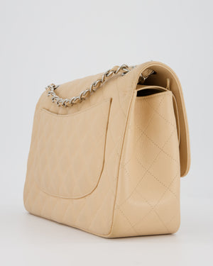 Chanel Beige Jumbo Classic Double Flap Bag in Caviar Leather with Silver Hardware