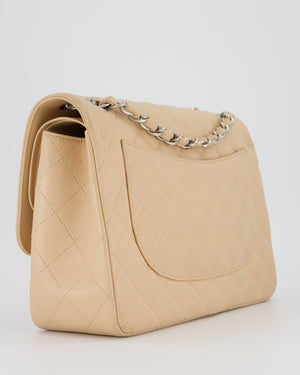 Chanel Beige Jumbo Classic Double Flap Bag in Caviar Leather with Silver Hardware