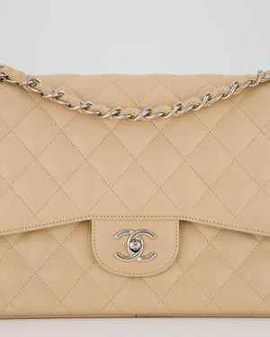 Chanel Beige Jumbo Classic Double Flap Bag in Caviar Leather with Silver Hardware