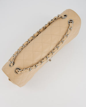Chanel Beige Jumbo Classic Double Flap Bag in Caviar Leather with Silver Hardware