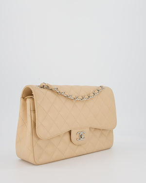 Chanel Beige Jumbo Classic Double Flap Bag in Caviar Leather with Silver Hardware