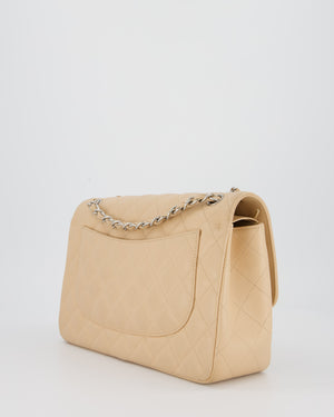 Chanel Beige Jumbo Classic Double Flap Bag in Caviar Leather with Silver Hardware