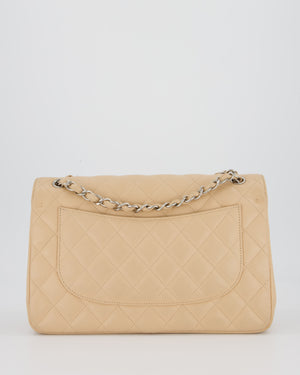 Chanel Beige Jumbo Classic Double Flap Bag in Caviar Leather with Silver Hardware