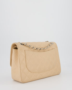 Chanel Beige Jumbo Classic Double Flap Bag in Caviar Leather with Silver Hardware