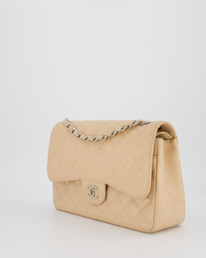 Chanel Beige Jumbo Classic Double Flap Bag in Caviar Leather with Silver Hardware
