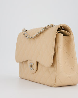Chanel Beige Jumbo Classic Double Flap Bag in Caviar Leather with Silver Hardware