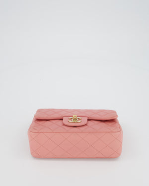 Chanel Pink Mini Rectangular Classic Flap Bag In Lambskin Leather with Champagne Gold Hardware