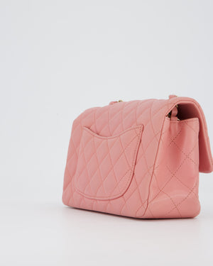 Chanel Pink Mini Rectangular Classic Flap Bag In Lambskin Leather with Champagne Gold Hardware