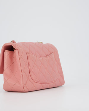 Chanel Pink Mini Rectangular Classic Flap Bag In Lambskin Leather with Champagne Gold Hardware