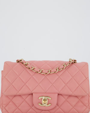 Chanel Pink Mini Rectangular Classic Flap Bag In Lambskin Leather with Champagne Gold Hardware