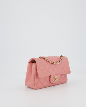Chanel Pink Mini Rectangular Classic Flap Bag In Lambskin Leather with Champagne Gold Hardware