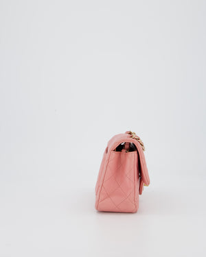 Chanel Pink Mini Rectangular Classic Flap Bag In Lambskin Leather with Champagne Gold Hardware