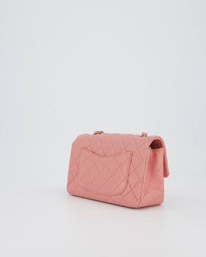 Chanel Pink Mini Rectangular Classic Flap Bag In Lambskin Leather with Champagne Gold Hardware
