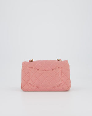 Chanel Pink Mini Rectangular Classic Flap Bag In Lambskin Leather with Champagne Gold Hardware