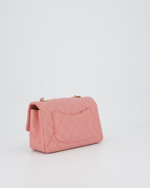 Chanel Pink Mini Rectangular Classic Flap Bag In Lambskin Leather with Champagne Gold Hardware