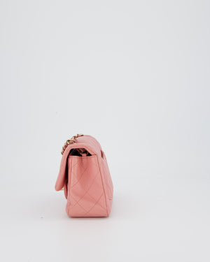 Chanel Pink Mini Rectangular Classic Flap Bag In Lambskin Leather with Champagne Gold Hardware